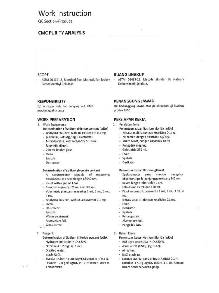 Work Instruction - Pengecekan Purity | PDF