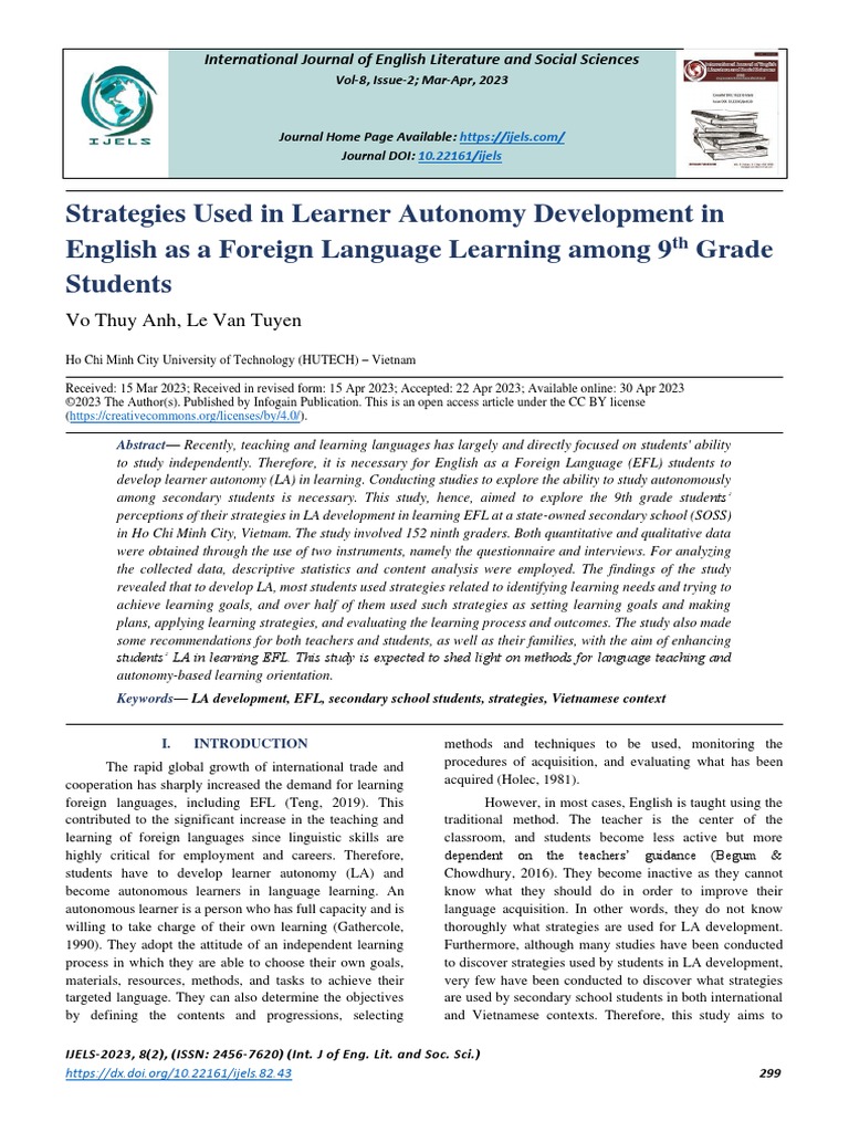 Strategies Used in Learner Autonomy Development in English As A Foreign
