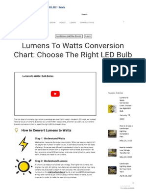 Lumens to Watts Conversion Chart for LED Bulbs