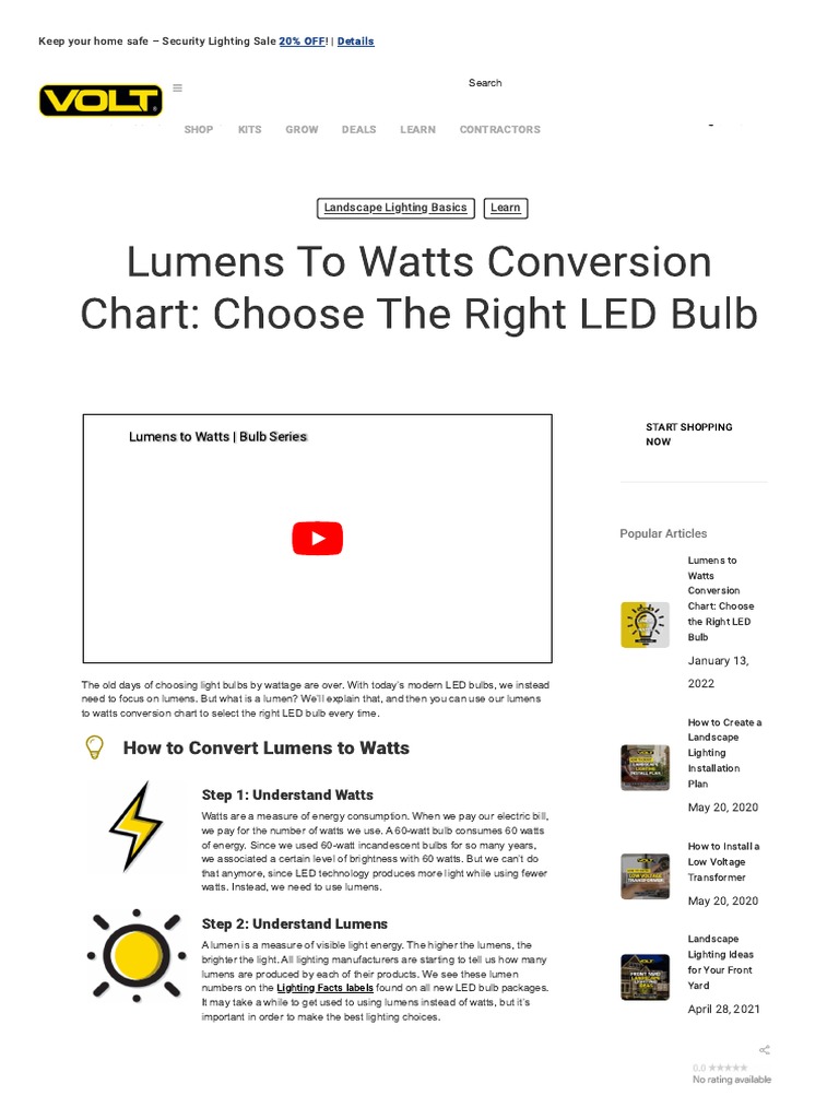 Lumens To Watts Conversion Chart For LED Bulbs PDF Lighting