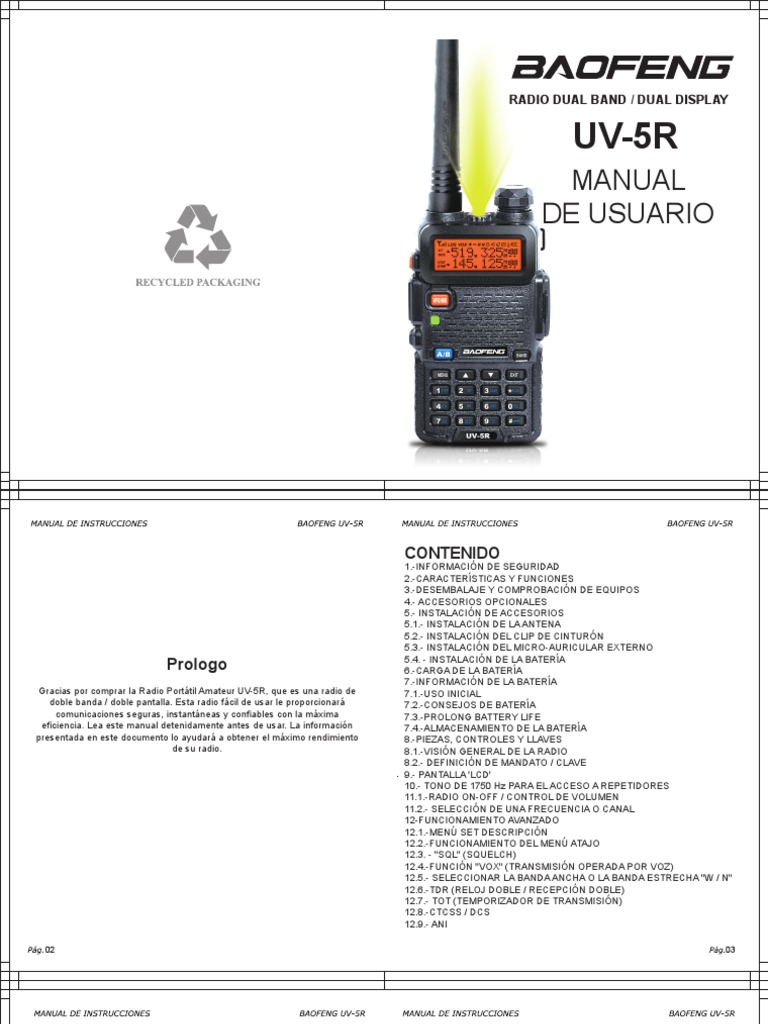Baofeng UV5R Manual Usuario PDF PDF Radio Diodo emisor de luz
