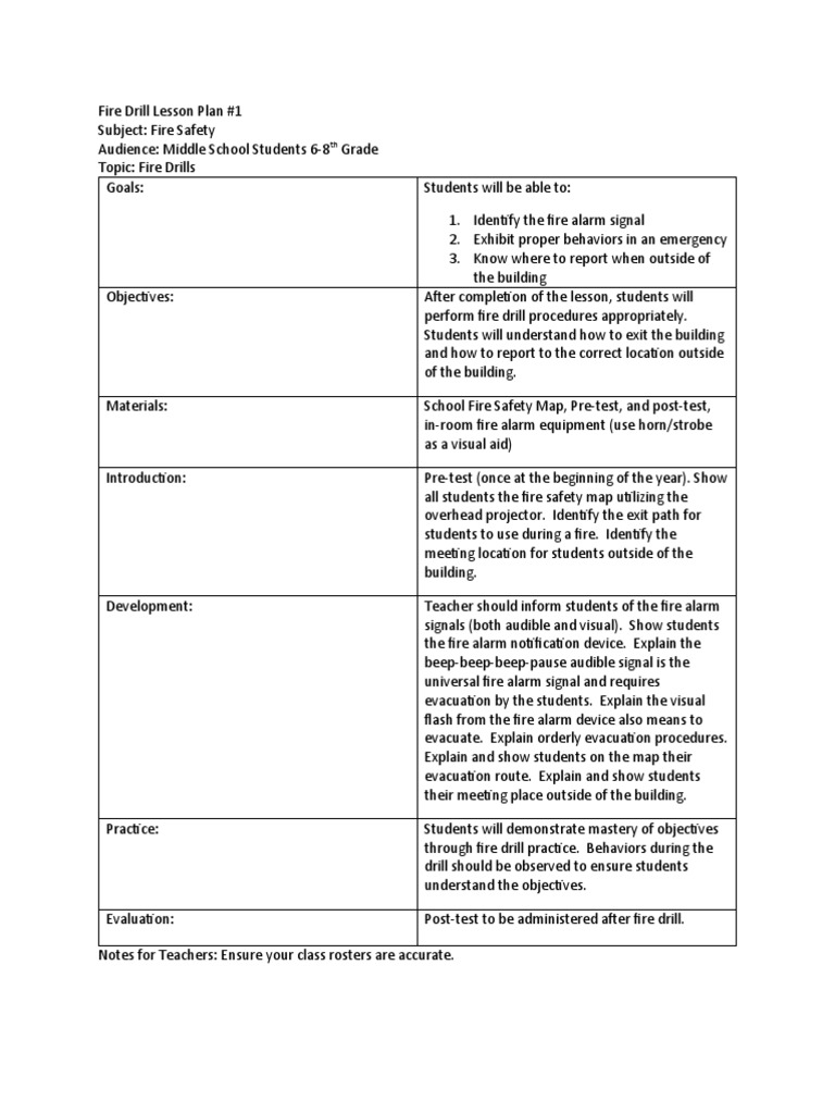 Example Fire Drill Lesson Plans PDF Lesson Plan Teachers