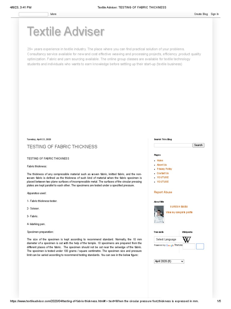 Fabric Thickness Testing Guide | PDF