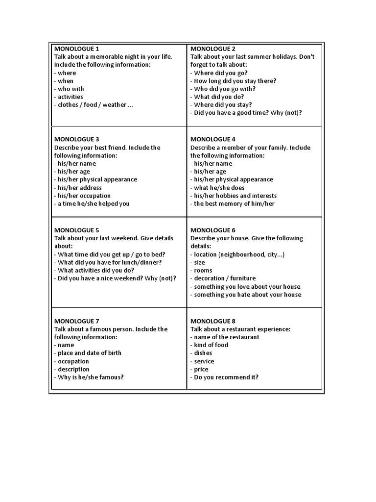 A1 May23 Monologues 2ndsemester PDF | PDF | Food And Drink | Cuisine