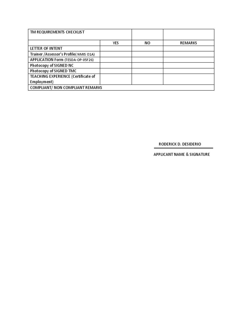 TM Requirements Checklist PDF