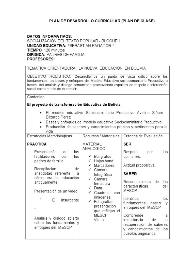 PLAN DE DESARROLLO CURRICULAR de Sistematizacion | PDF
