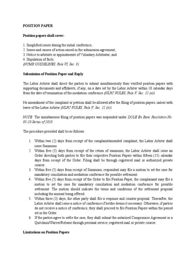 Labor Position Papers and Quitclaims Guide | PDF | Employment | Arbitration