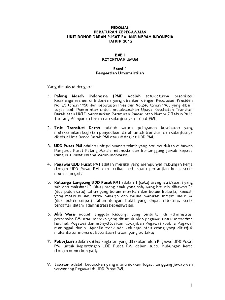 Pedoman Kepegawaian UDD PMI 2012 | PDF