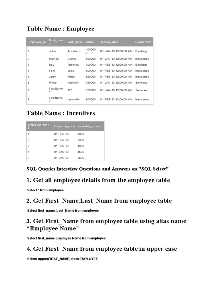 A comprehensive guide to sql interview questions on select statements