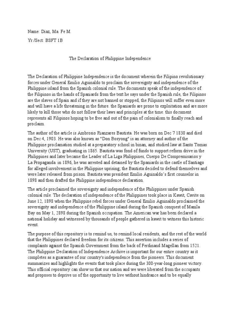 The Declaration of Philippine Independence2.1 | PDF | Philippines
