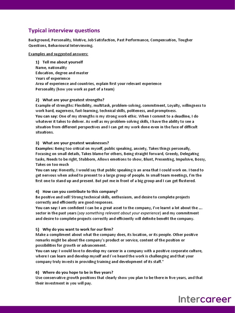 Typical Interview Questions - Personality and Competencies | PDF