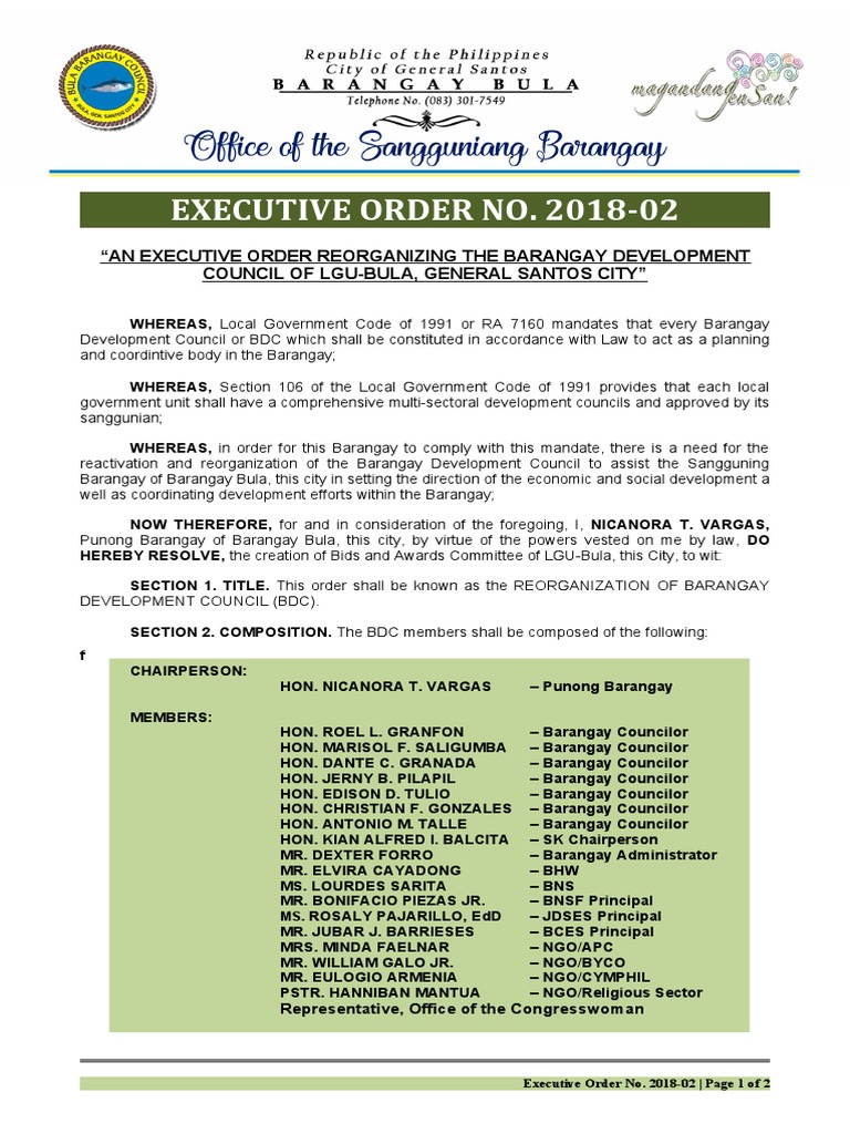 Executive Order No 2018-02 - BDC | PDF