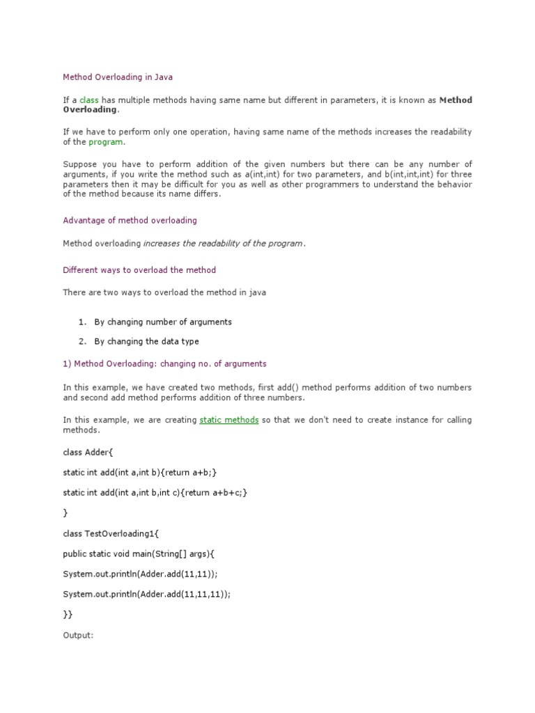 Method Overloading in Java PDF | PDF
