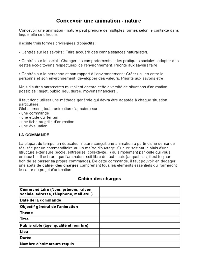 Animation Nature : Guide de Conception | PDF | Environnement naturel ...