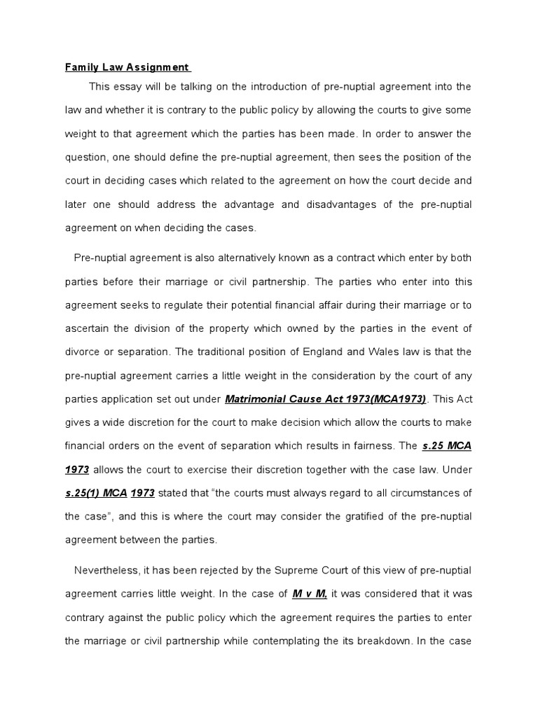 Prenuptial Agreements in Family Law | PDF