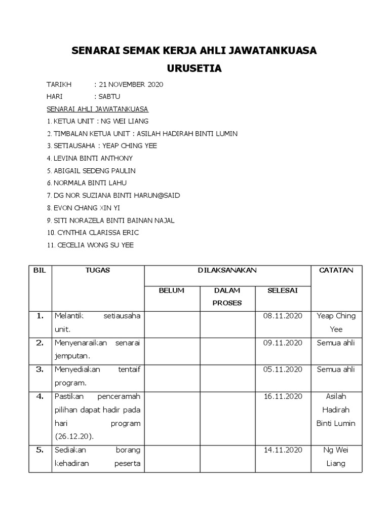 Senarai Semak Urusetia Program | PDF