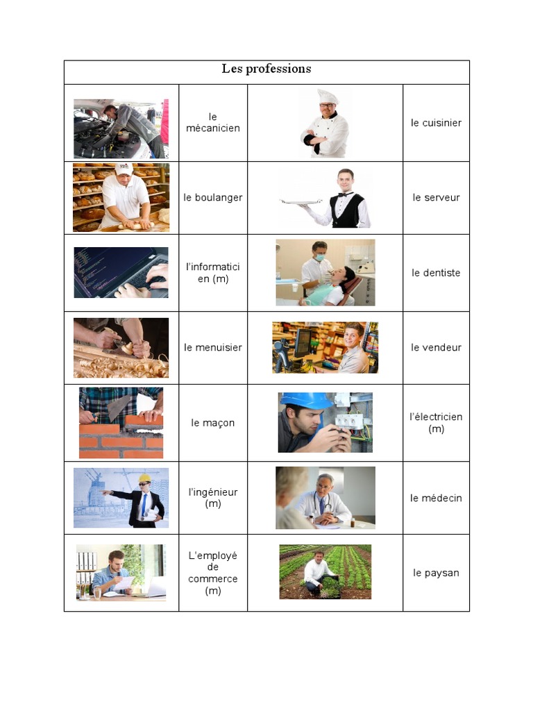 Les Professions Worksheet | PDF