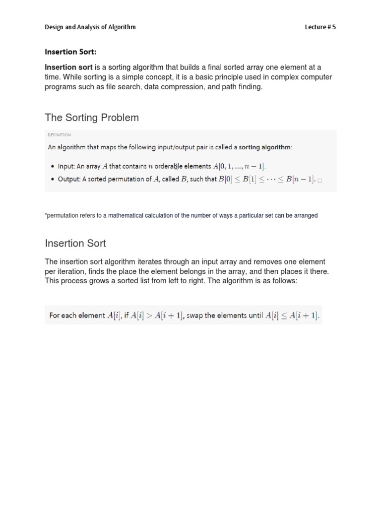 Lecture 4 - Insertion Sort PDF | PDF