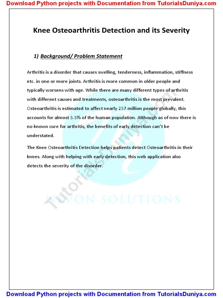 Knee Osteoarthritis Detection and Severity Prediction Python Project | PDF