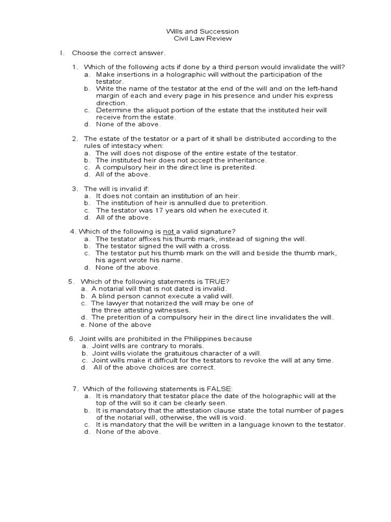 Wills and Succession Law Quiz | PDF