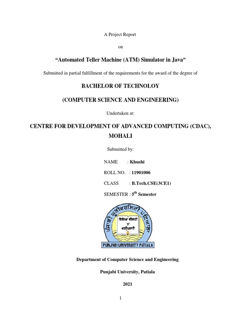 ATM Simulator Project Report in Java | PDF
