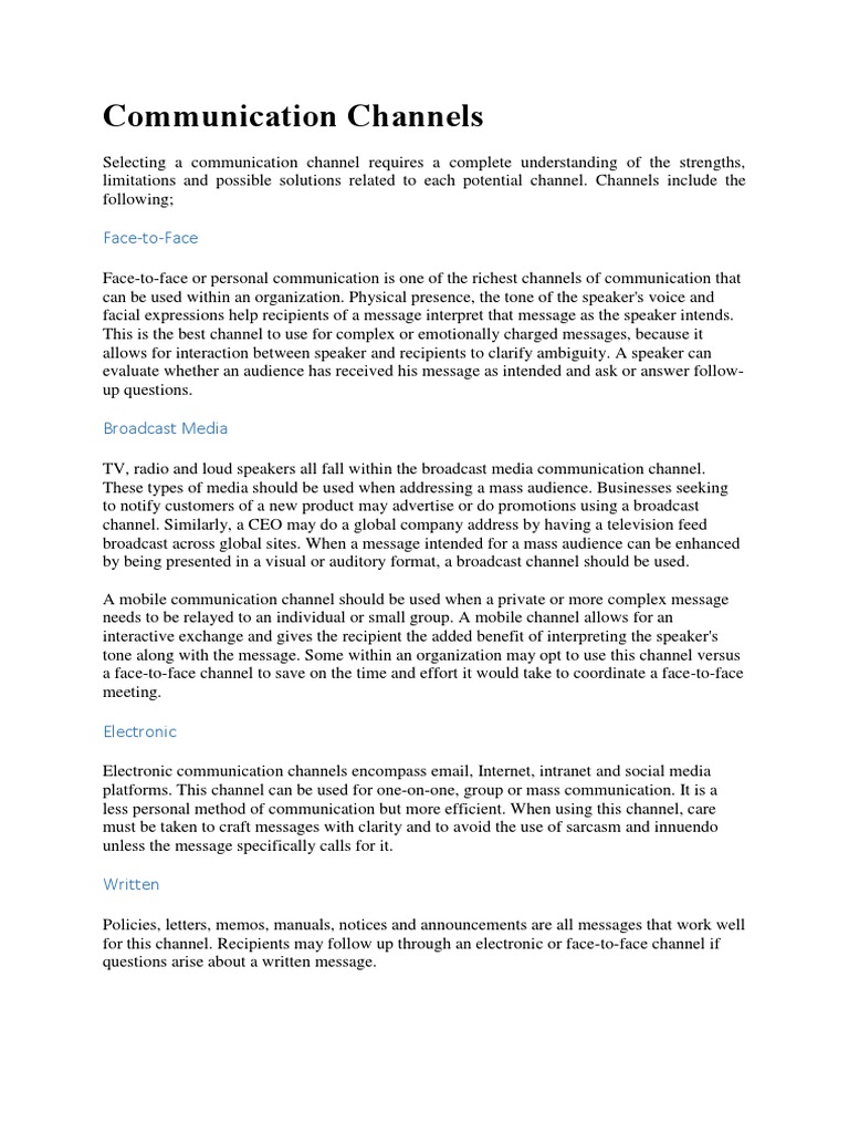 Selecting the Right Communication Channel Understanding the Strengths