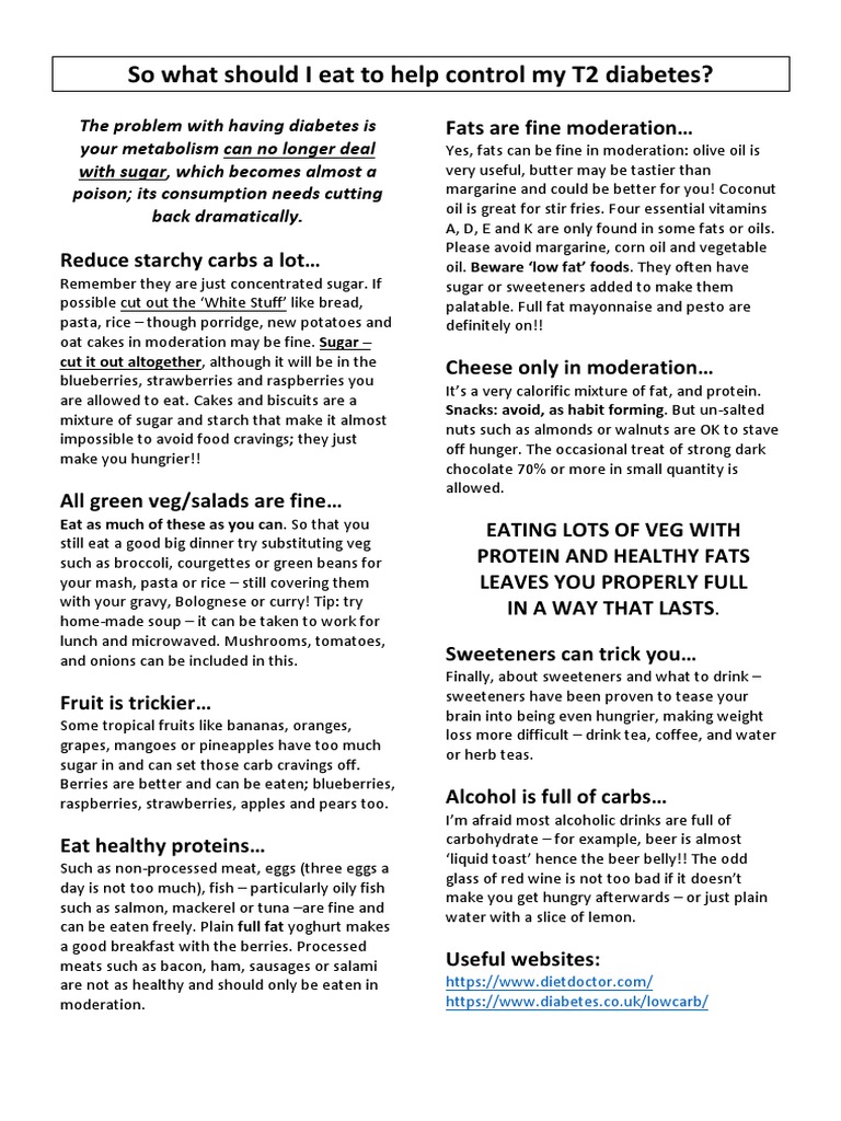 Diet Sheet of What To Eat With Dr. David Unwin | PDF