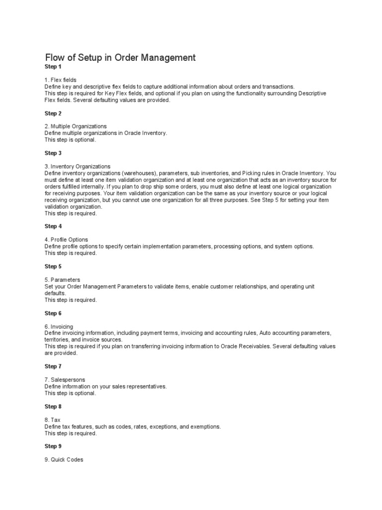 Order Management Setup Process Flow | PDF | Inventory | Invoice