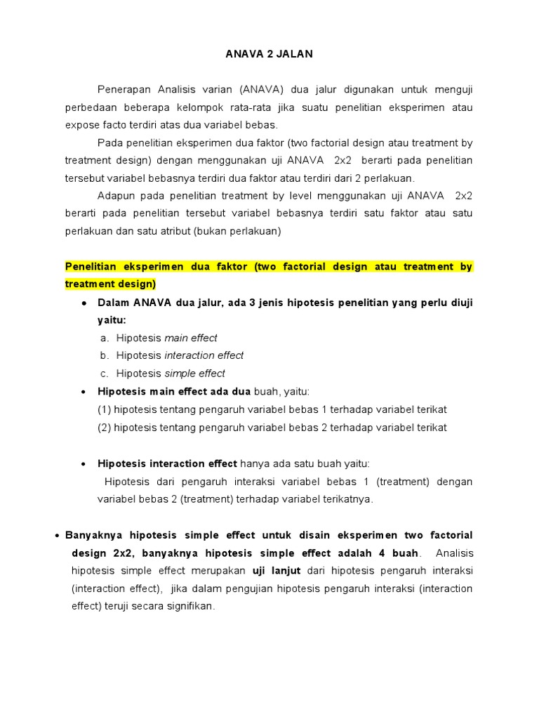 Hipotesis ANAVA 2 Jalur dalam Eksperimen | PDF