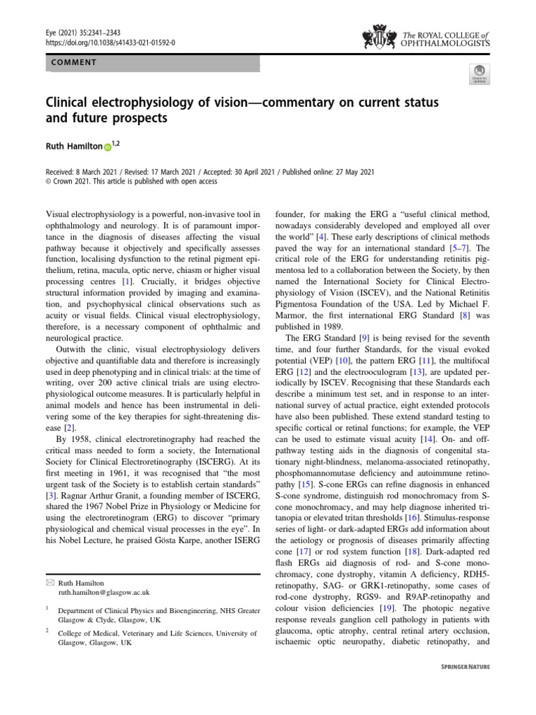 Clinical Electrophysiology of Vision-Commentary On Current Status PDF | PDF