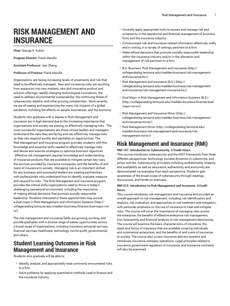 Risk Management Career Pathways | PDF