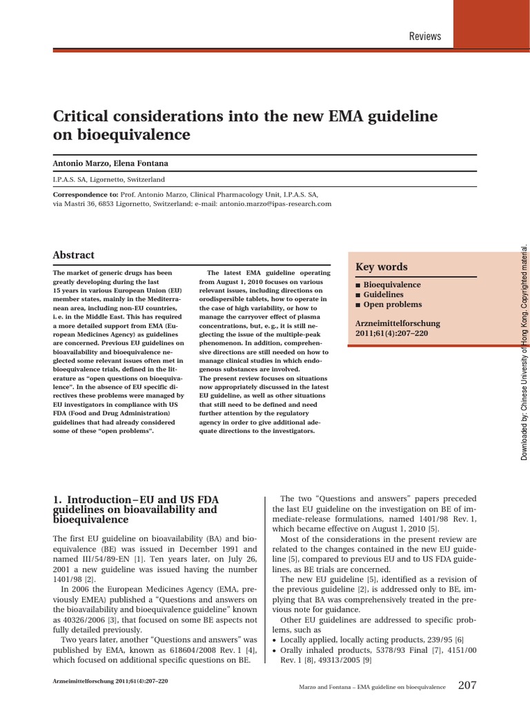 Critical Considerations Into The New EMA Guideline On Bioequivalence PDF