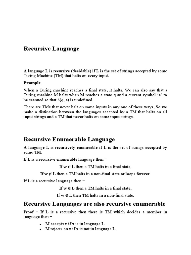 Recursive And Recursively Enumerable Languages