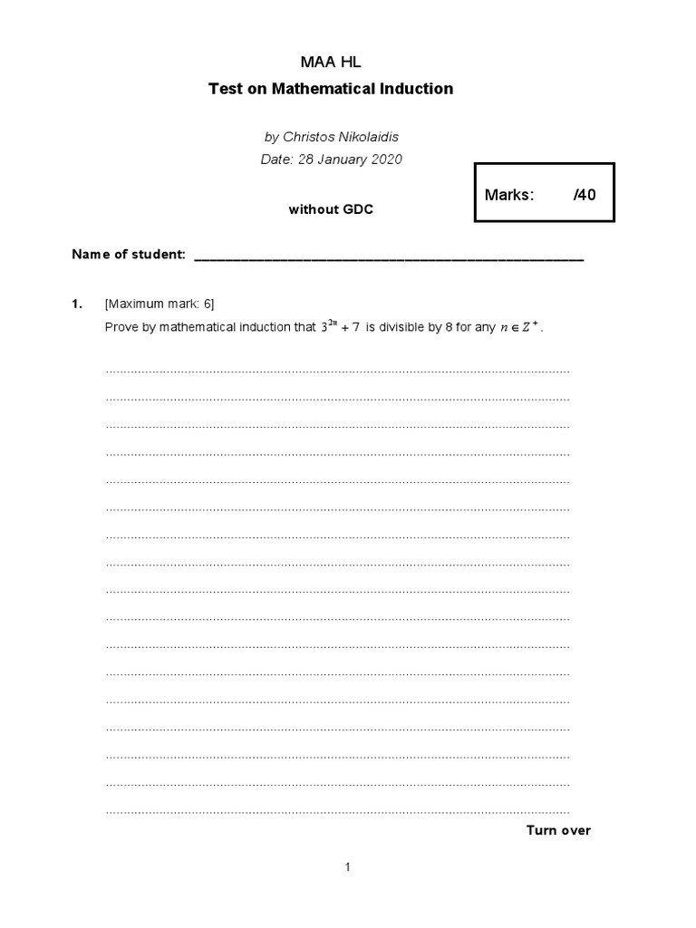 TEST 6. Mathematical Induction 1 (2020) | PDF | Mathematics ...