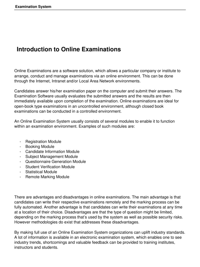 Online Examination System Overview | PDF | Computers | Technology ...
