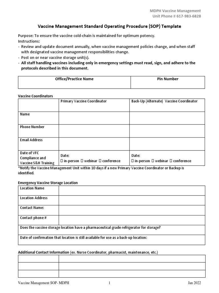 Sample SOP PDF PDF Refrigerator Vaccines