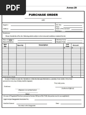 Purchase Order Form (Prescribed)