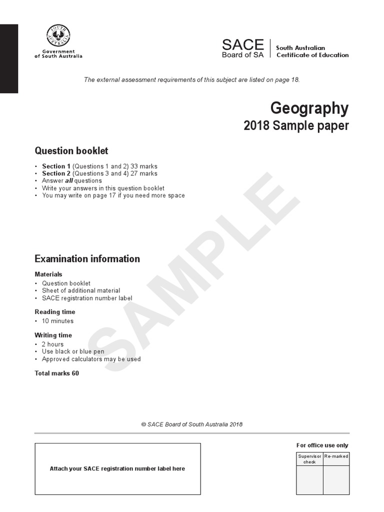 2018 Geography Sample Examination Paper PDF