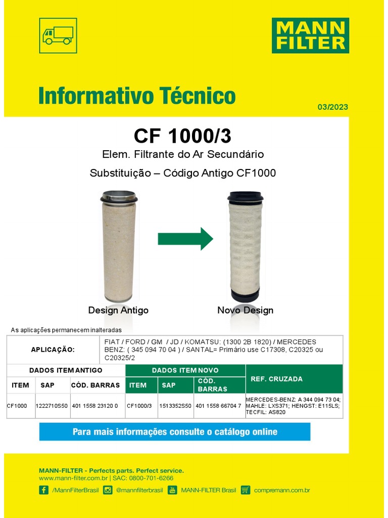 Filtro CF1000/3: Substituição e Aplicações | PDF