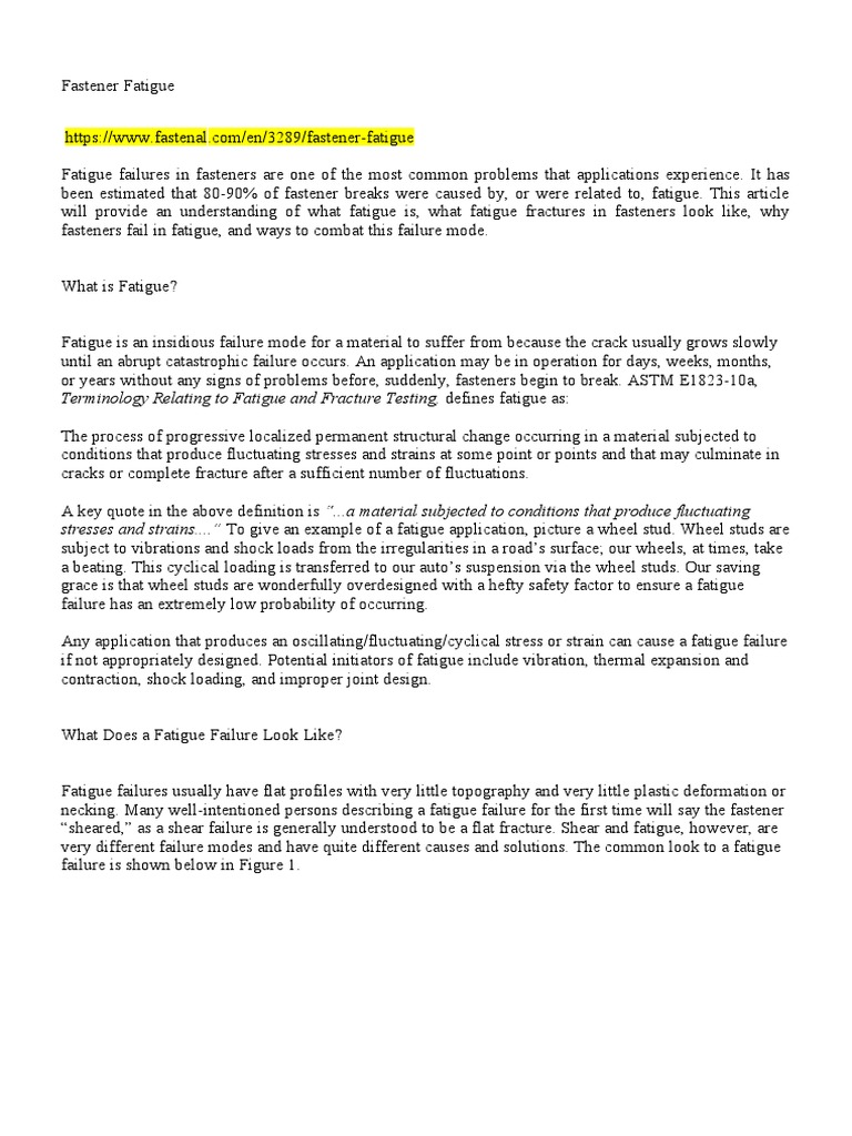 Fastener Fatigue | PDF | Fracture | Fatigue (Material)