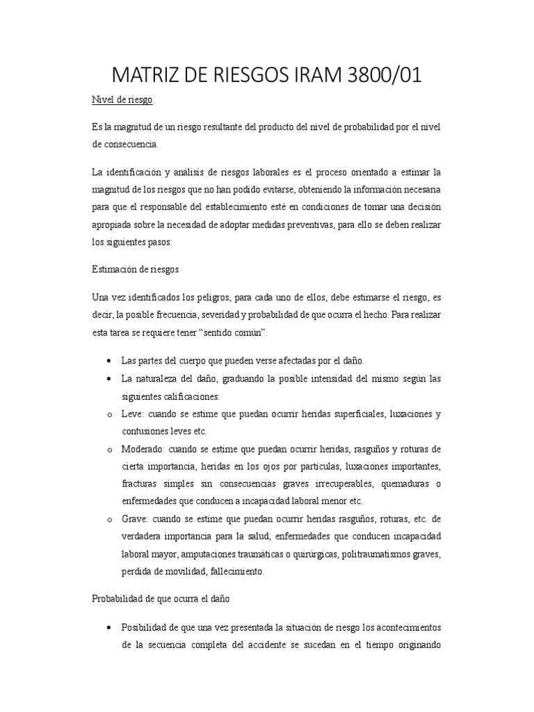 Matriz de Riesgos IRAM 3800/01 | PDF | Riesgo | Probabilidad