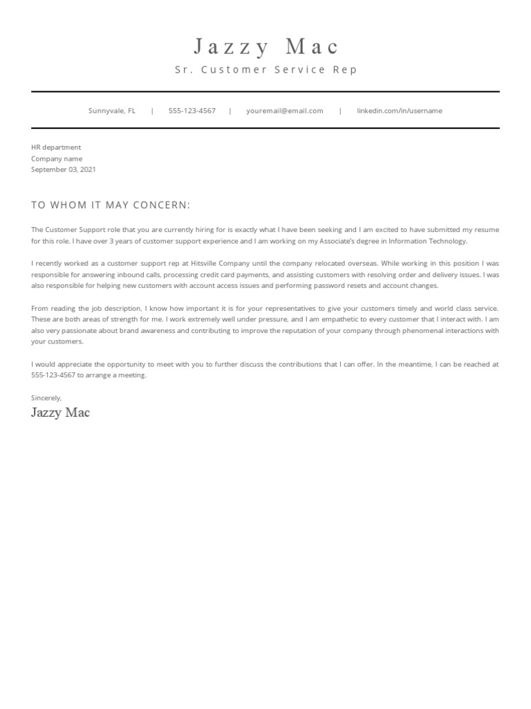 Classic Style Cover Letter | PDF