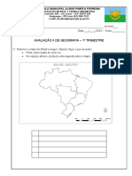 Avaliação de Geografia sobre Regiões e Divisões Político-Administrativas do Brasil