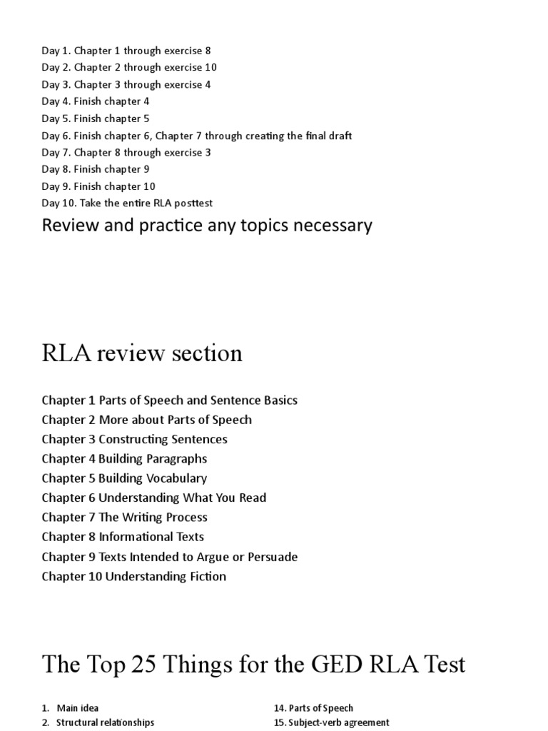 GED RLA Study Plan and Review Guide | PDF