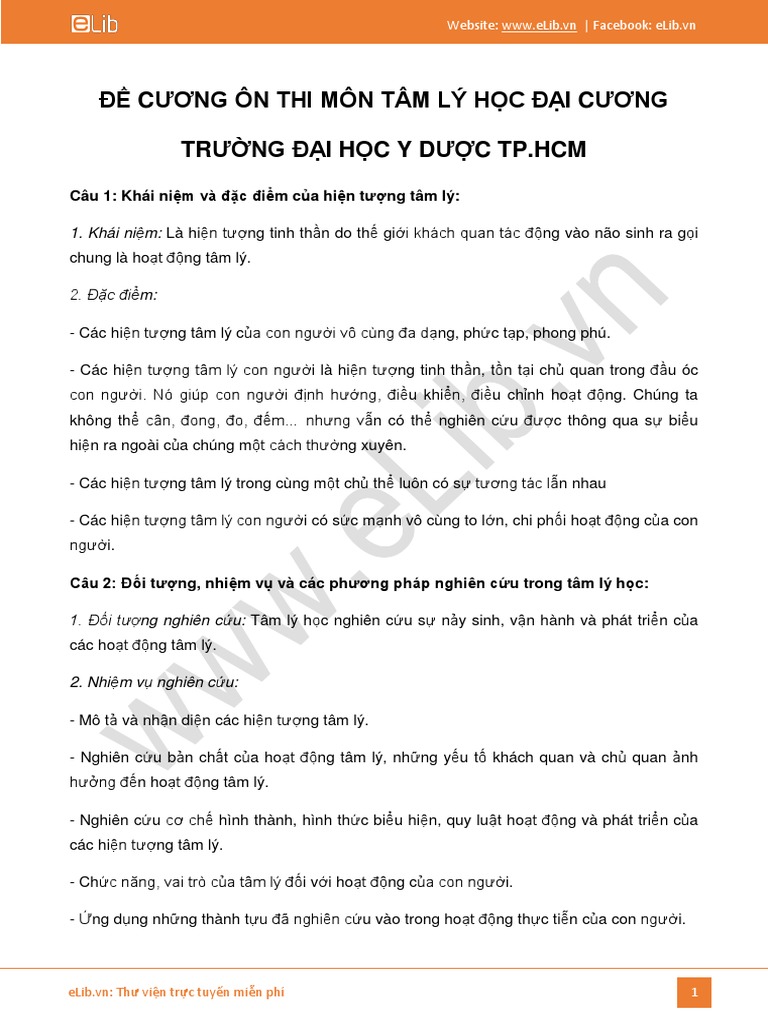 De cuong on thi mon tam ly hoc dai cuong truong dai hoc y duoc thanh