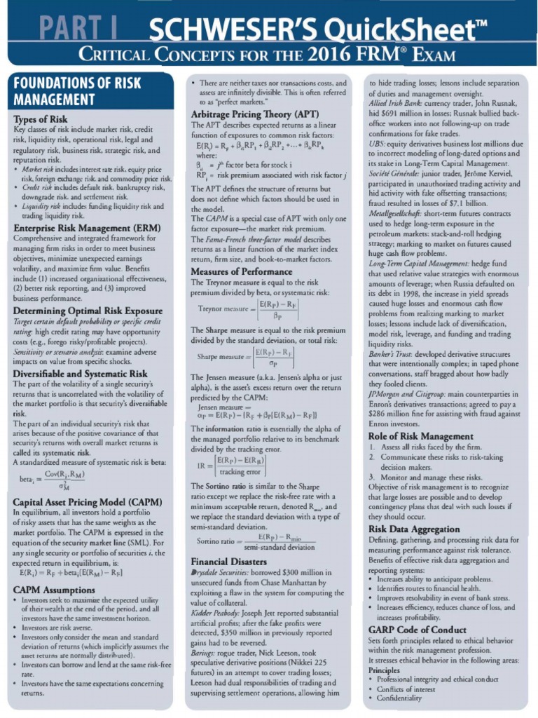 FRM Part 1 Quicksheet | PDF FRM Part 1 Quicksheet | PDF