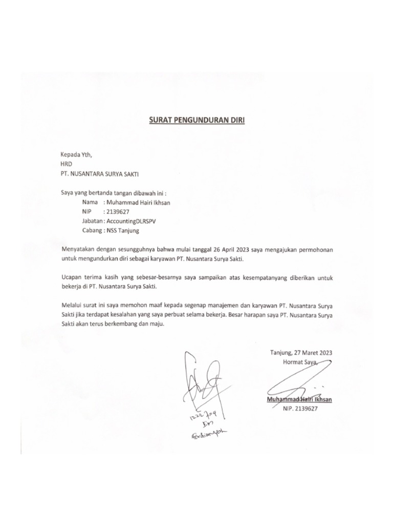 Surat Pengunduran Diri PDF PDF