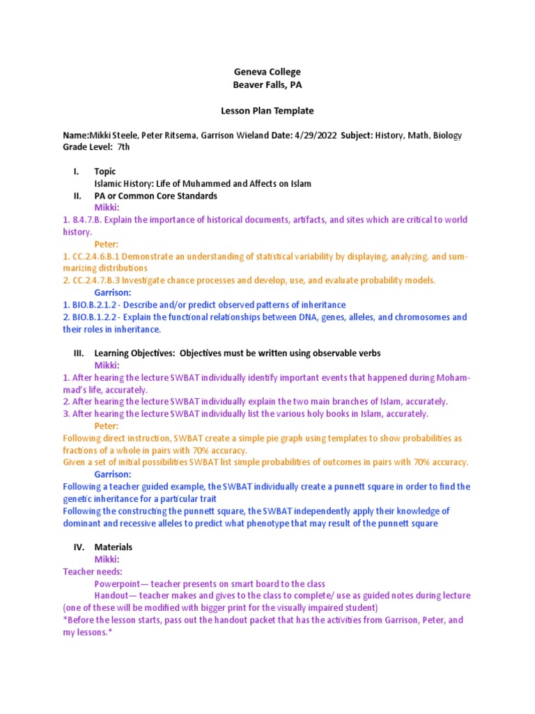 Co teaching lesson plan pdf zygosity allele