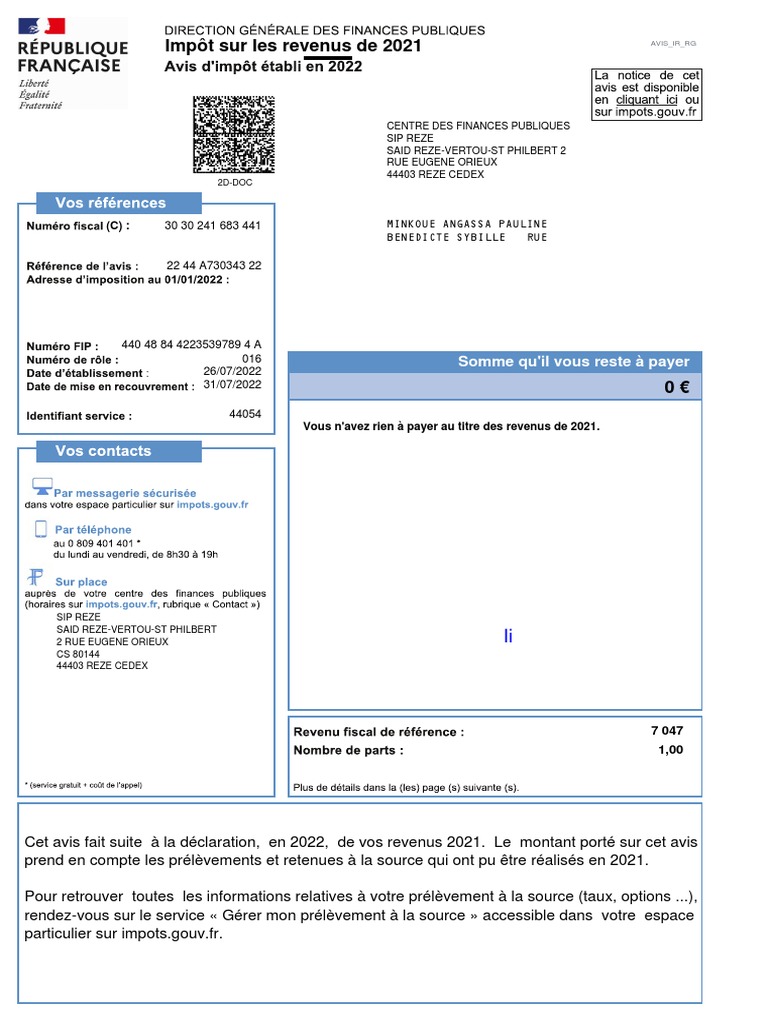 Avis d'imposition 2022 : informations clés | PDF | Impôt sur le revenu ...