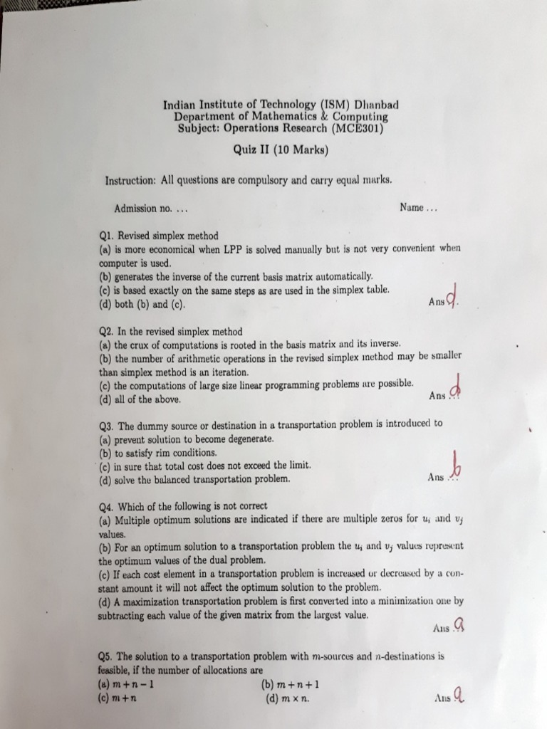 Solution Quiz II 1 | PDF | Mathematical Optimization | Computational ...
